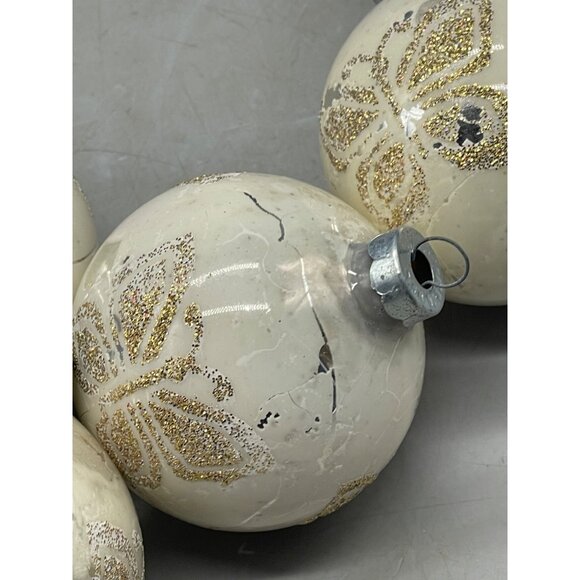 vintage set of 5 Christmas tree ornament butterfly white gold sparkle 2.5" READ - Picture 5 of 6